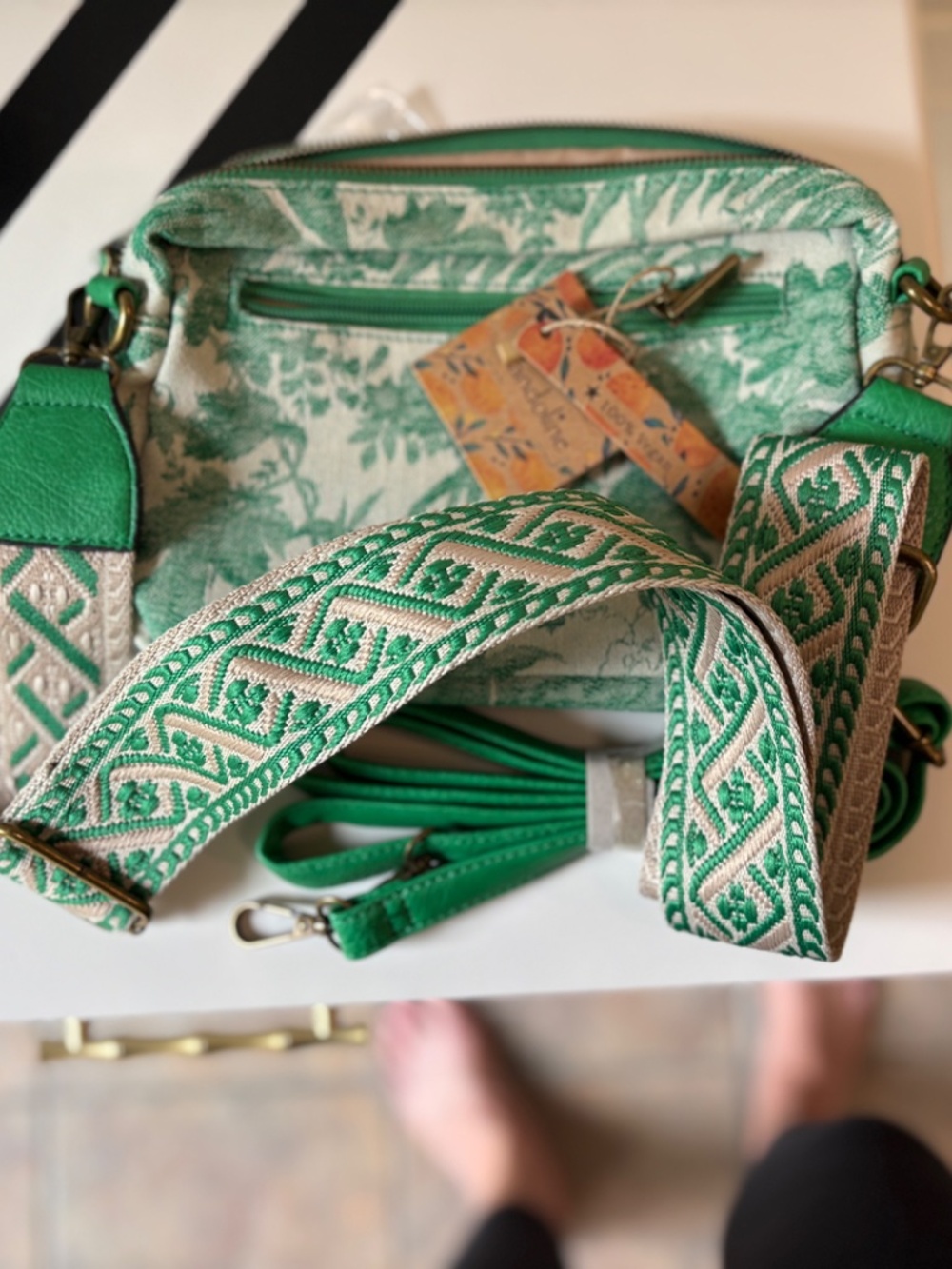 European Mandoline Fabric and Vegan Leather Crossbody Purse NWT - Picture 3 of 10